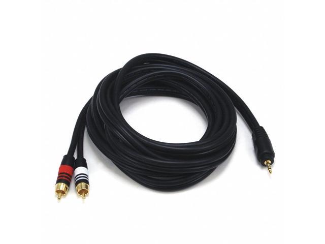 Monoprice 10ft Premium 3.5mm Stereo Male to 2RCA Male 22AWG Cable (Gold Plated) - Black