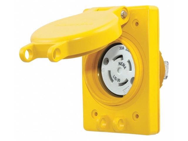 HUBBELL WIRING DEVICE-KELLEMS HBL69W75 Watertight Flanged Locking Receptacle,