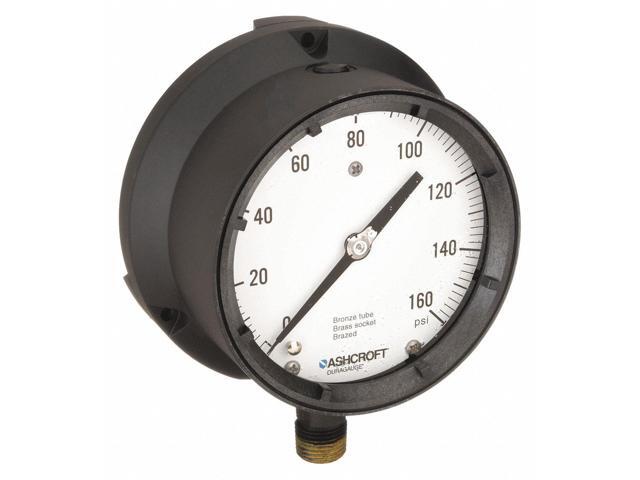 ASHCROFT 451379ASL04L160# Process Pressure Gauge, 0 to 160 psi, 4 1/2 in Dial,