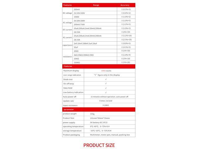 DM9205A Multimeter AC DC Digital Multimeter Professional Tester Meter Capacitance Voltmeter Digital LCD Display 1999 Counts Meter