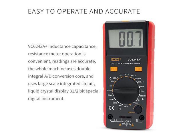 VC6243A Digital LCD Meter Inductance Capacitance Resistance Tester Multimeter Crocodile Clip Measuring Tool with Bag BM4070