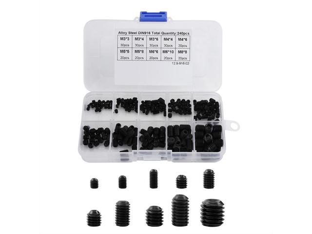 240pcs/set Socket Screw Assortment Allen Head Socket Hex Set Grub Screw Box Kit DIN916 M3-M8