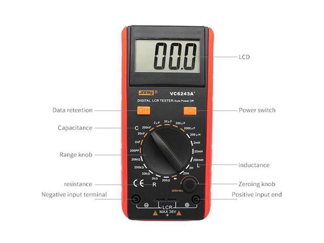 VC6243A Digital LCD Meter Inductance Capacitance Resistance Tester Multimeter Crocodile Clip Measuring Tool with Bag BM4070