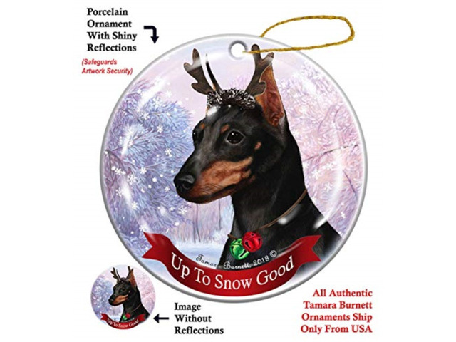 Holiday Pet Gifts Black and Tan Mini Pinscher Dog Porcelain Christmas Ornament