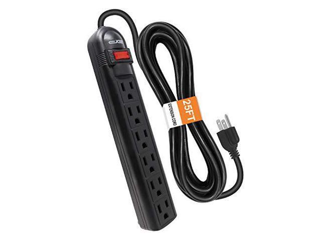 Digital Energy 6-Outlet Surge Protector Power Strip with 25-Ft Long Extension Cord, Black, ETL Listed/UL Standard