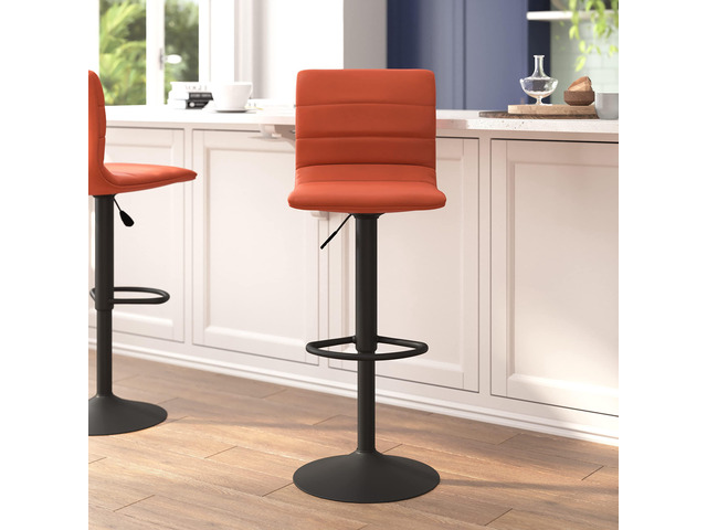 Flash Furniture Vincent Modern cognac Vinyl Adjustable Bar Stool with Back counter Height Swivel Stool with Black Pedestal Base