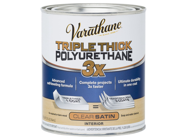 Triple Thick Polyurethane Satin Wood Finish One Coat Protection, Self-Leveling Formula, Scratch And Stain Resistance, Crystal Clear Finish, Quart