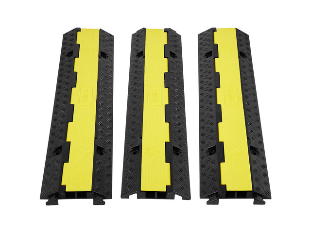 3 PCs 2 Channel Rubber Cable Protector Ramp, 12000 lbs/axle Capacity Heavy Duty Hose Wire Cover Ramp Driveway, Traffic Speed Bump w/Flip-Open Top...