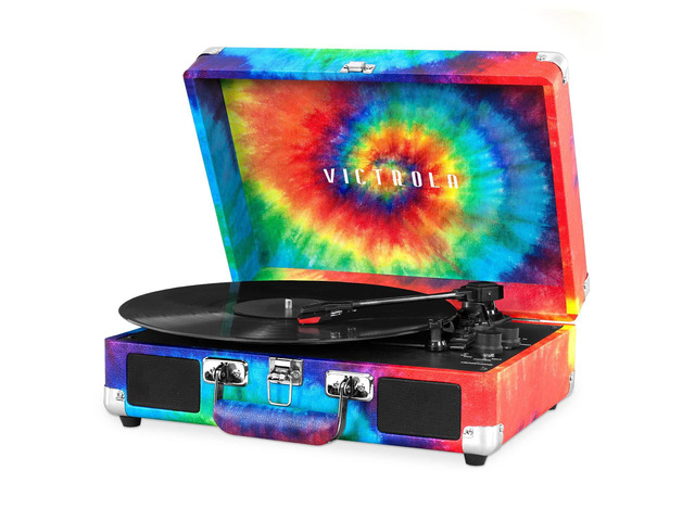 Journey - Bluetooth Suitcase Record Player - Tie Dye Built-in stereo speakers, 3-speed turntable plays 7', 10' and 12' records, Bluetooth...