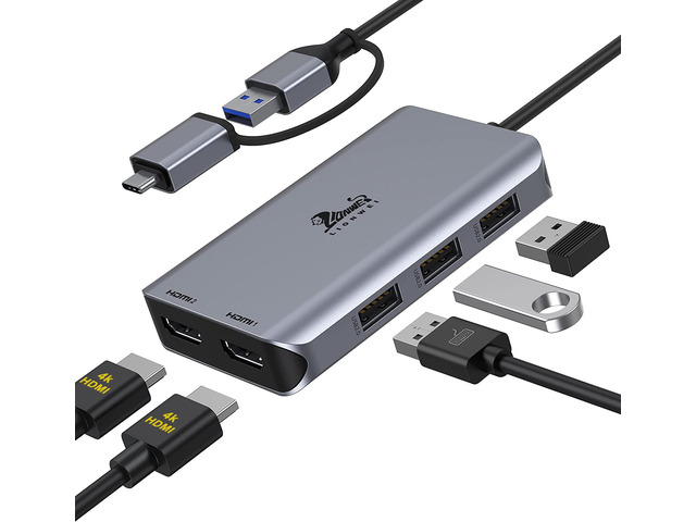 USB 3.0 to Dual HDMI Docking Station for MacBook (Driver Needed) USB C/ USB A to 2 Monitor HDMI, Compatible with MacBook Pro/Air and Windows Laptop...
