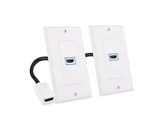 2-Pack 1-Port 8K HDMI Wall Plate, White 8K@60Hz, 4K@120Hz, VRR, ALLM, HDR, HDCP 2.3, HDMI Wall Outlet