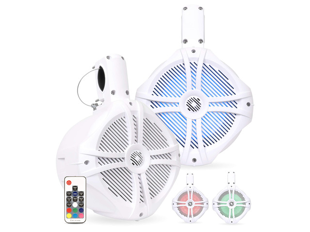 BWT8LED 600W Peak (300W RMS) 8' White Marine Tower Speakers With Multi-Color LED Lighting and Remote for Boats/ATV/UTV/Motorcycles/SxS/Golf Cart