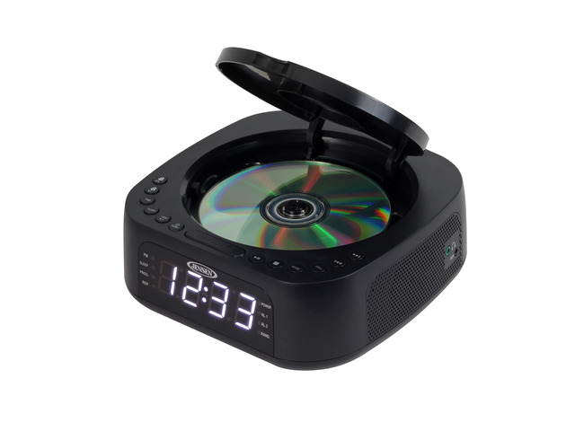 JCR-375 Stereo Digital Dual-Alarm Clock with Top-Loading CD Player, FM Tuner, USB Charging Port, and Battery Backup