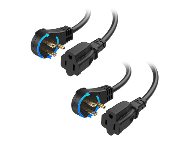 [ETL Listed] 2-Pack Rotating Flat Plug Extension Cord, 15ft 16 AWG, 13A, 1625W, Low Profile Plug, 360° Rotating Plug, NEMA 5-15P to 5-15R, Black