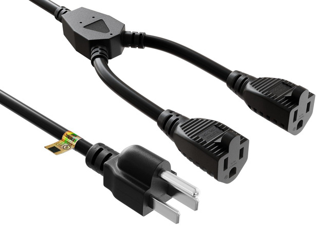 Power Cord Splitter Cable, 2 NEMA 5-15R to 1 NEMA 5-15P - Splitter Cord, Y Power Cable, Power Cord Extension and Splitter (72 inches)