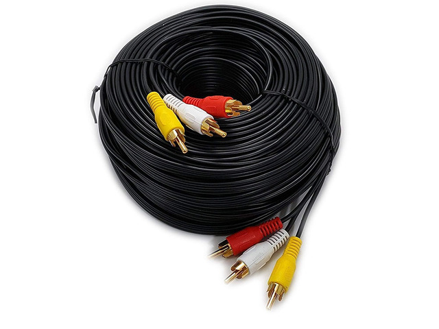 (100 Feet) Long 3RCA Composite Video Audio A/V AV Cable - Gold Plated Composite AV Audio Video, Gold-Plated Connectors, Yellow Red White, For TV...