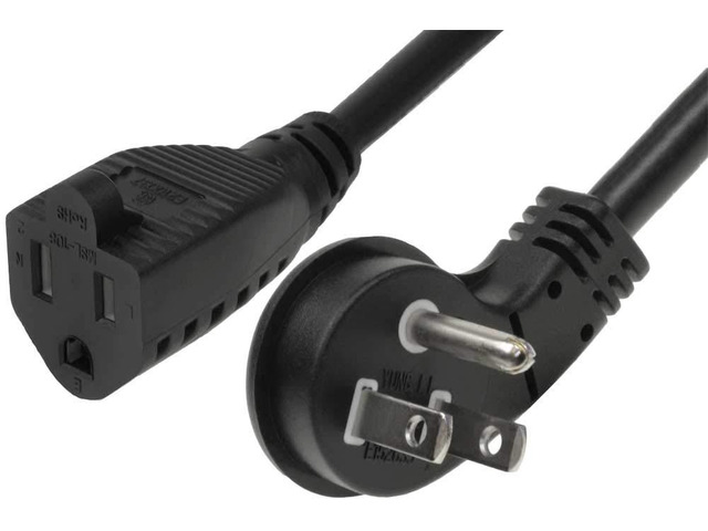 1ft 16/3 AWG Ultra Low Profile NEMA 5-15P Right Angle to NEMA 5-15R Power Cord, Black
