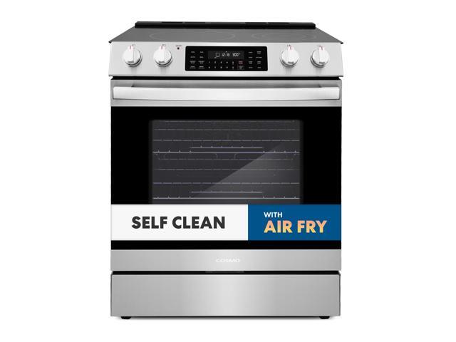 COSMO COS-ERC305WKTD 30 in. 6.3 cu. ft. Electric Range with 5 Burner Glass Cooktop and Self Clean Air Fry Oven, in Stainless Steel