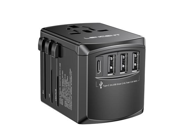 LENCENT Universal Travel Adapter, International Charger with 3 USB Ports and Type-C PD Fast Charging Adaptor for iPhone, Samsung, Tablet, Gopro..