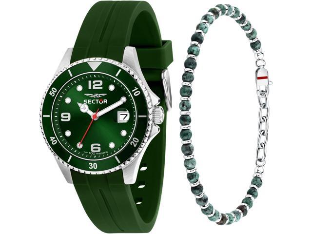 Sector 230 Silicone Strap Green Dial Quartz R3251161059 100M Men'S Watch With Extra Bracelet