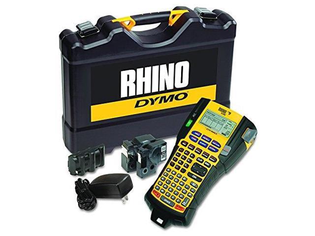 dymo rhino 5200 industrial label maker cary case kit with 2 rolls of vinyl labels, 3/4' & 3/8', black on white 1756589