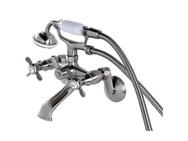 Kingston Brass KS286SN Essex 3' - 9' Adjustable Centers Wall Mount Clawfoot Tub Filler with Hand Shower, Satin Nickel