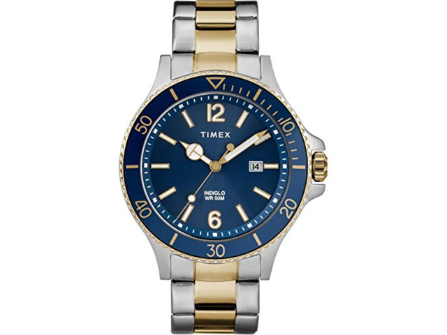 timex men's tw2r64700 harborside twotone/blue stainless steel bracelet watch