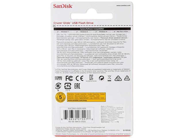 SanDisk 32GB Cruzer Glide CZ60 USB 2.0 Flash Drive - SDCZ60-032G-B35