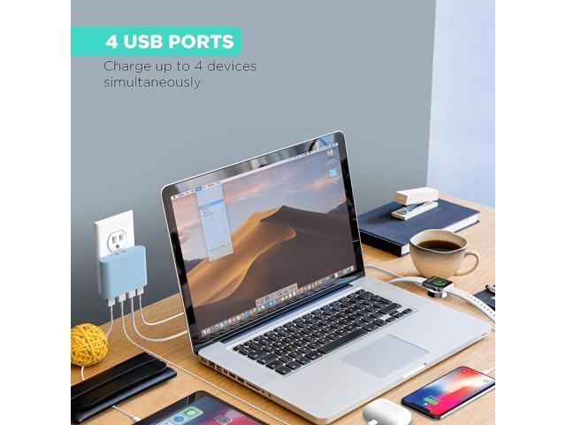 iHome Slim USB Wall Charger: AC Pro Multiport USB Charger, USB Plug Adapter & Phone Charging Block, 4 USB Plugs for Wall Outlet, Flat 4 Port USB...