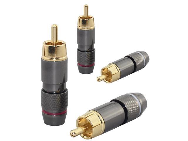 [4 pcs] Hi End RCA Male Plug, Adapter Audio Phono, Gold Plated Solder Connector Wv-hfr4in1