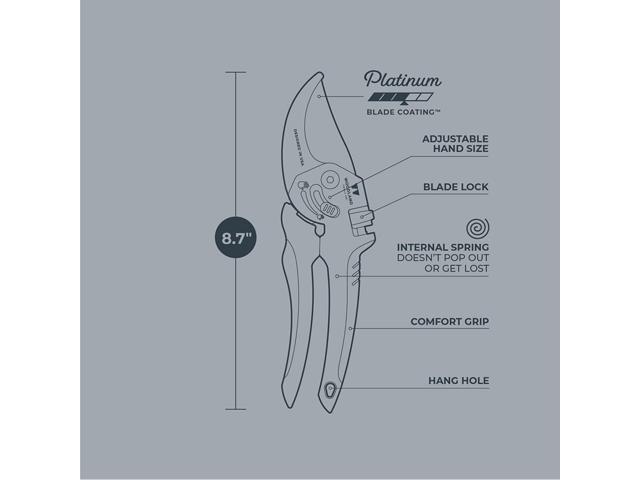 Zell Co. Heavy Duty Adjustable Bypass Pruning Shears, Gardening Hand Pruner, Plant Shears, Flower Clippers, Secateurs (05-2003-100)