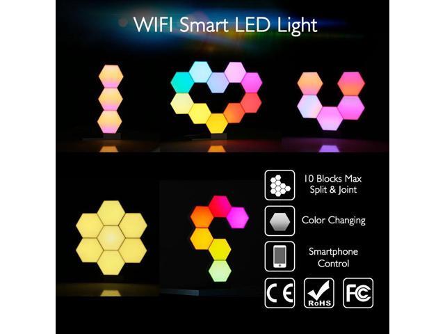 Yescom Hexagon Smart Light Modular LED Panel DIY Voice Control WIFI 6 Pack Gifts