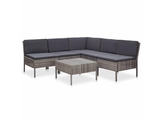 vidaXL 6 Piece Garden Lounge Set with Cushions Poly Rattan Gray
