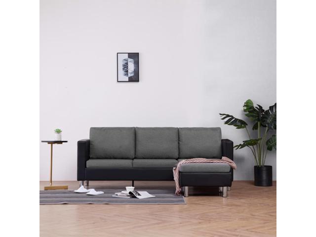 Photos - Sofa VidaXL 3-Seater  with Cushions Black Faux Leather 282287 