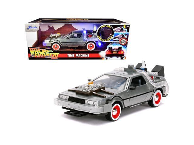 DeLorean Brushed Metal Time Machine with Lights 'Back to the Future Part III' (1990) Movie 'Hollywood Rides' Series 1/24 Diecast Model Car by Jada