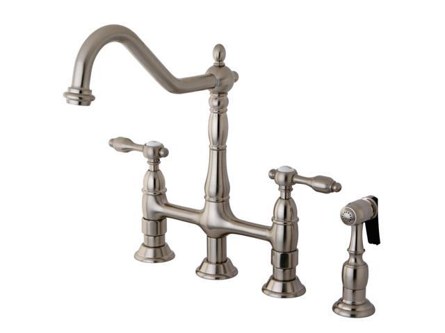 Kingston Brass KS1278TALBS Tudor 8' Center Kitchen Faucet With Brass Sprayer