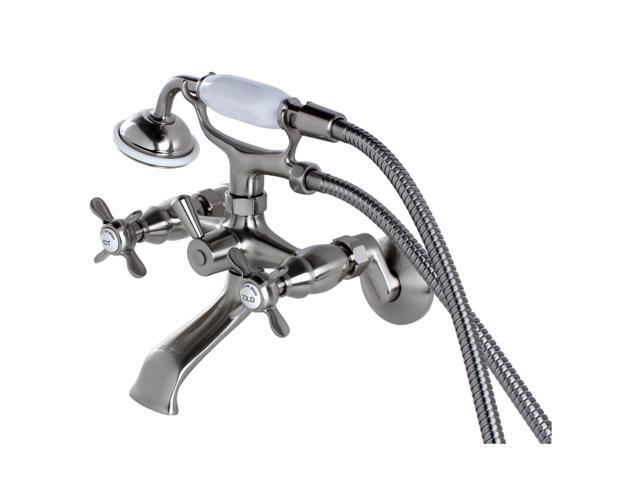 kingston brass ks285sn essex 31/2' to 81/2' adjustable centers wall mount clawfoot tub filler with hand shower, 7' spout reach, satin nickel