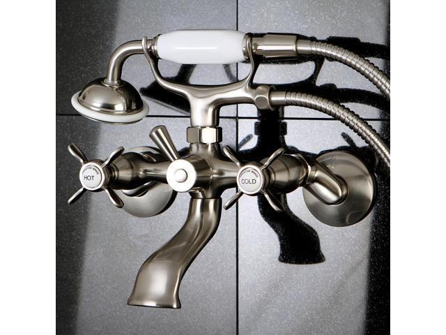 kingston brass ks285sn essex 31/2' to 81/2' adjustable centers wall mount clawfoot tub filler with hand shower, 7' spout reach, satin nickel