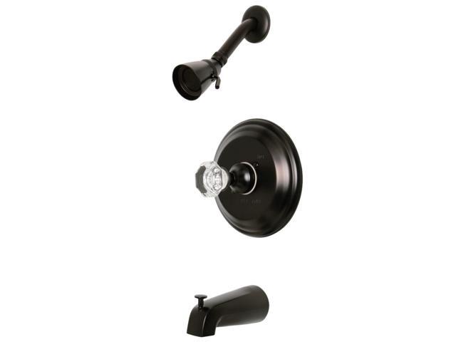 Kingston Brass KB2635WCL Celebrity Tub & Shower Faucet with Single Crystal Octagonal Knob Handle, Oil Rubbed Bronze