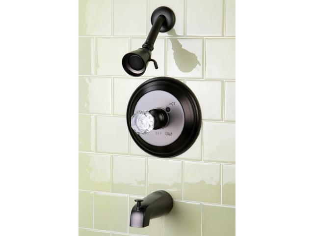 Kingston Brass KB2635WCL Celebrity Tub & Shower Faucet with Single Crystal Octagonal Knob Handle, Oil Rubbed Bronze