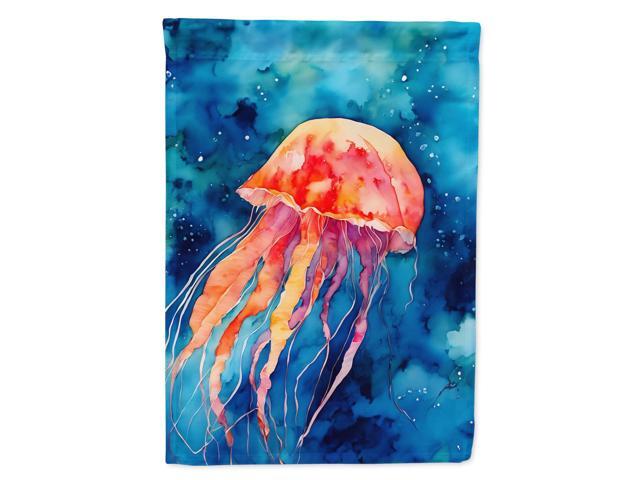 Caroline's Treasures Jellyfish House Flag Large Porch Sleeve Pole Decorative Outside Yard Banner Artwork Wall Hanging, Polyester, House Size,...