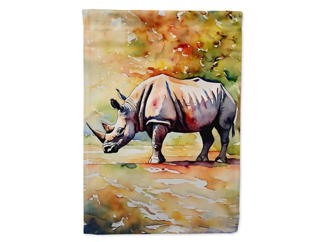 Caroline's Treasures Rhinoceros House Flag Large Porch Sleeve Pole Decorative Outside Yard Banner Artwork Wall Hanging, Polyester, House Size,...