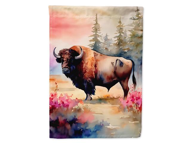 Caroline's Treasures Wood Bison House Flag Large Porch Sleeve Pole Decorative Outside Yard Banner Artwork Wall Hanging, Polyester, House Size,...
