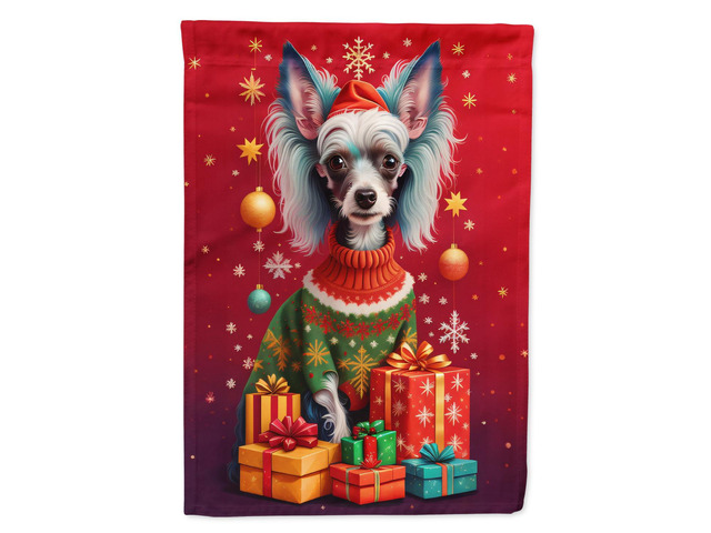 Caroline's Treasures DAC3103CHF Chinese Crested Holiday Christmas House Flag Large Porch Sleeve Pole Decorative Outside Yard Banner Artwork Wall...