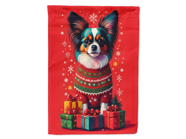 Caroline's Treasures DAC3134GF Papillon Holiday Christmas Garden Flag Mailbox Flag Decorative Yard Flag Banner Outside Patio Artwork Yard Flower...