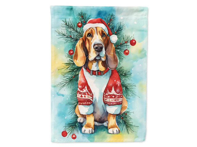 Caroline's Treasures DAC3343CHF Basset Hound Christmas House Flag Large Porch Sleeve Pole Decorative Outside Yard Banner Artwork Wall Hanging,...
