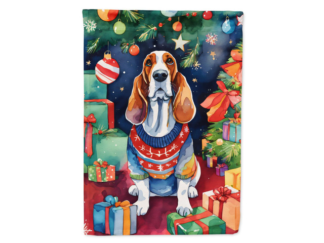 Caroline's Treasures DAC3345CHF Basset Hound Christmas House Flag Large Porch Sleeve Pole Decorative Outside Yard Banner Artwork Wall Hanging,...