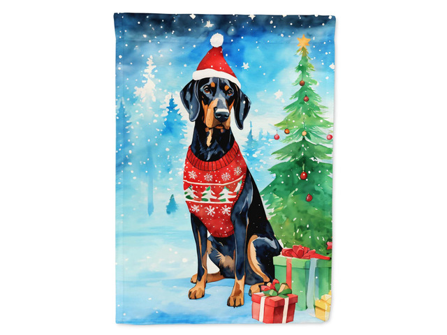 Caroline's Treasures DAC3372CHF Black and Tan Coonhound Christmas House Flag Large Porch Sleeve Pole Decorative Outside Yard Banner Artwork Wall...