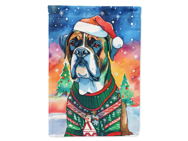 Caroline's Treasures DAC3392CHF Boxer Christmas House Flag Large Porch Sleeve Pole Decorative Outside Yard Banner Artwork Wall Hanging, Polyester,...
