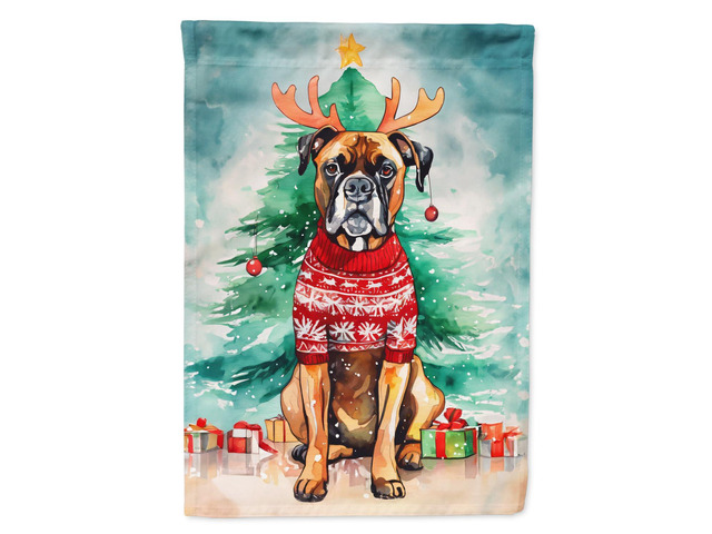 Caroline's Treasures DAC3394CHF Boxer Christmas House Flag Large Porch Sleeve Pole Decorative Outside Yard Banner Artwork Wall Hanging, Polyester,...